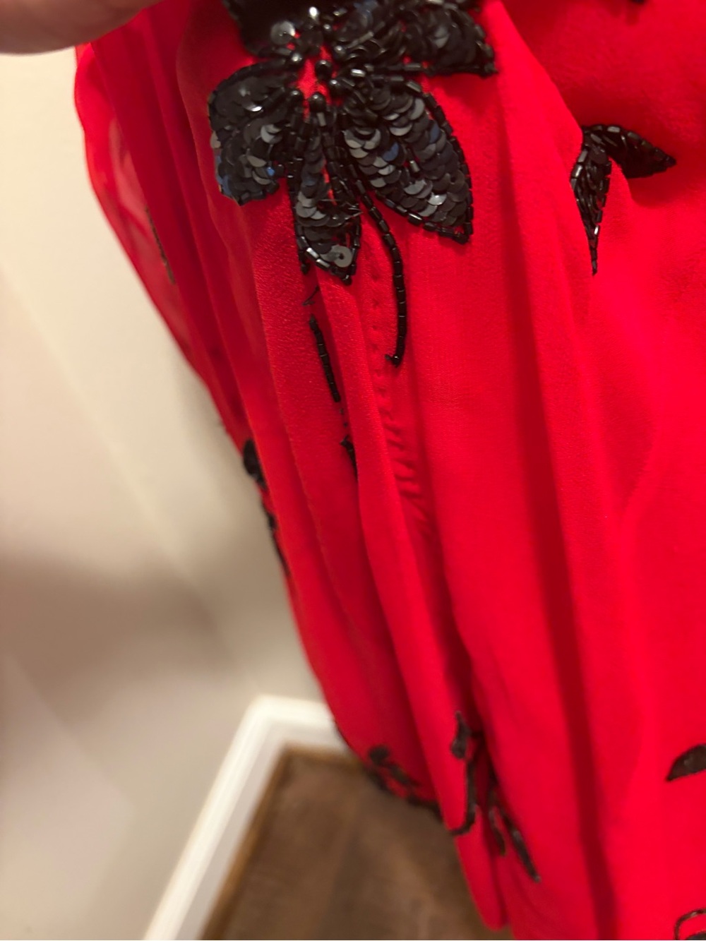 Vintage Cache Size 2 Red Black Beaded Sequin Silk Strapless Gown Maxi Dress Y2K - Picture 5 of 16